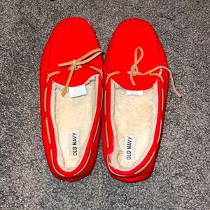 Red moccasins.